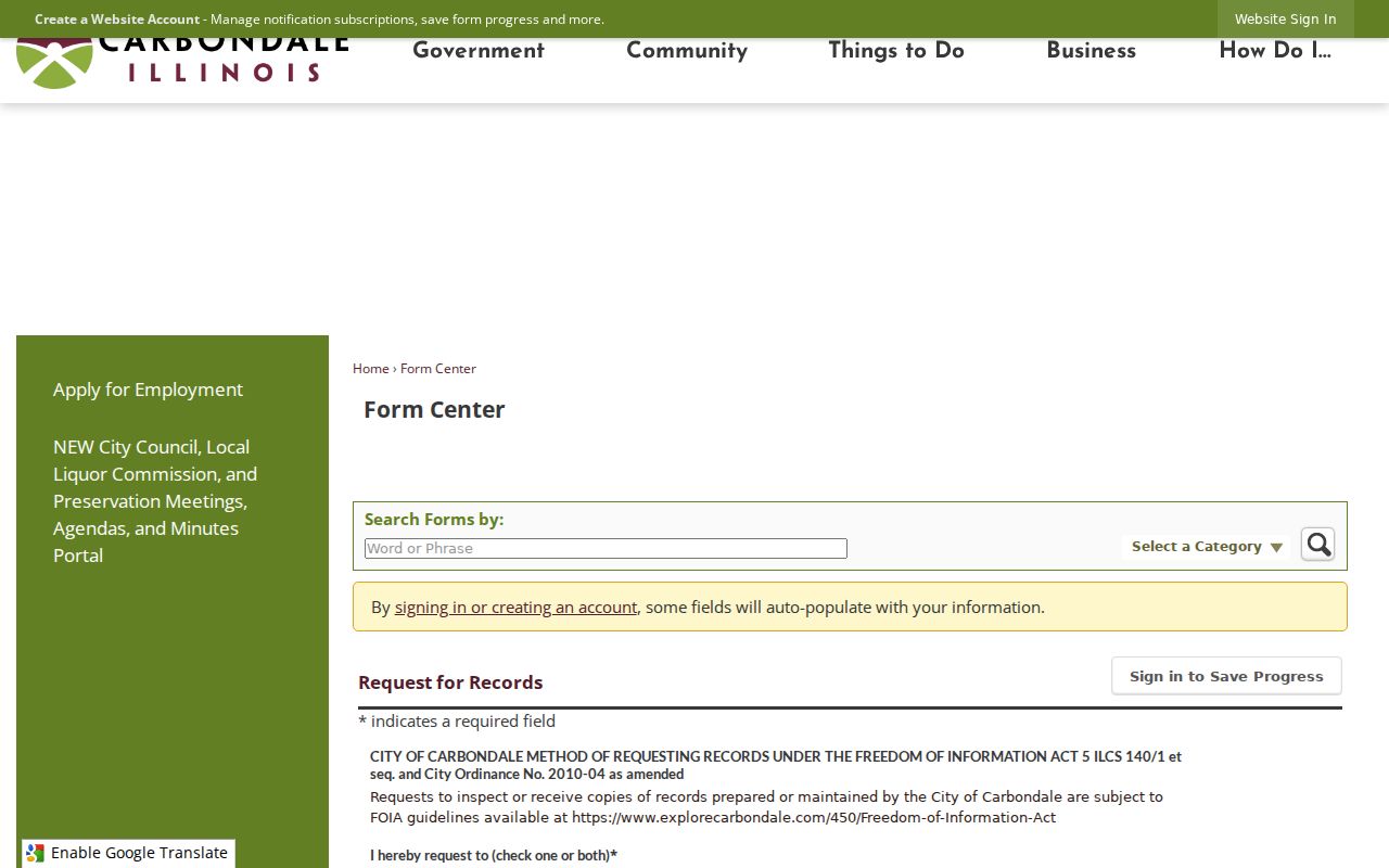 Carbondale city directory follow-up through the city records request form