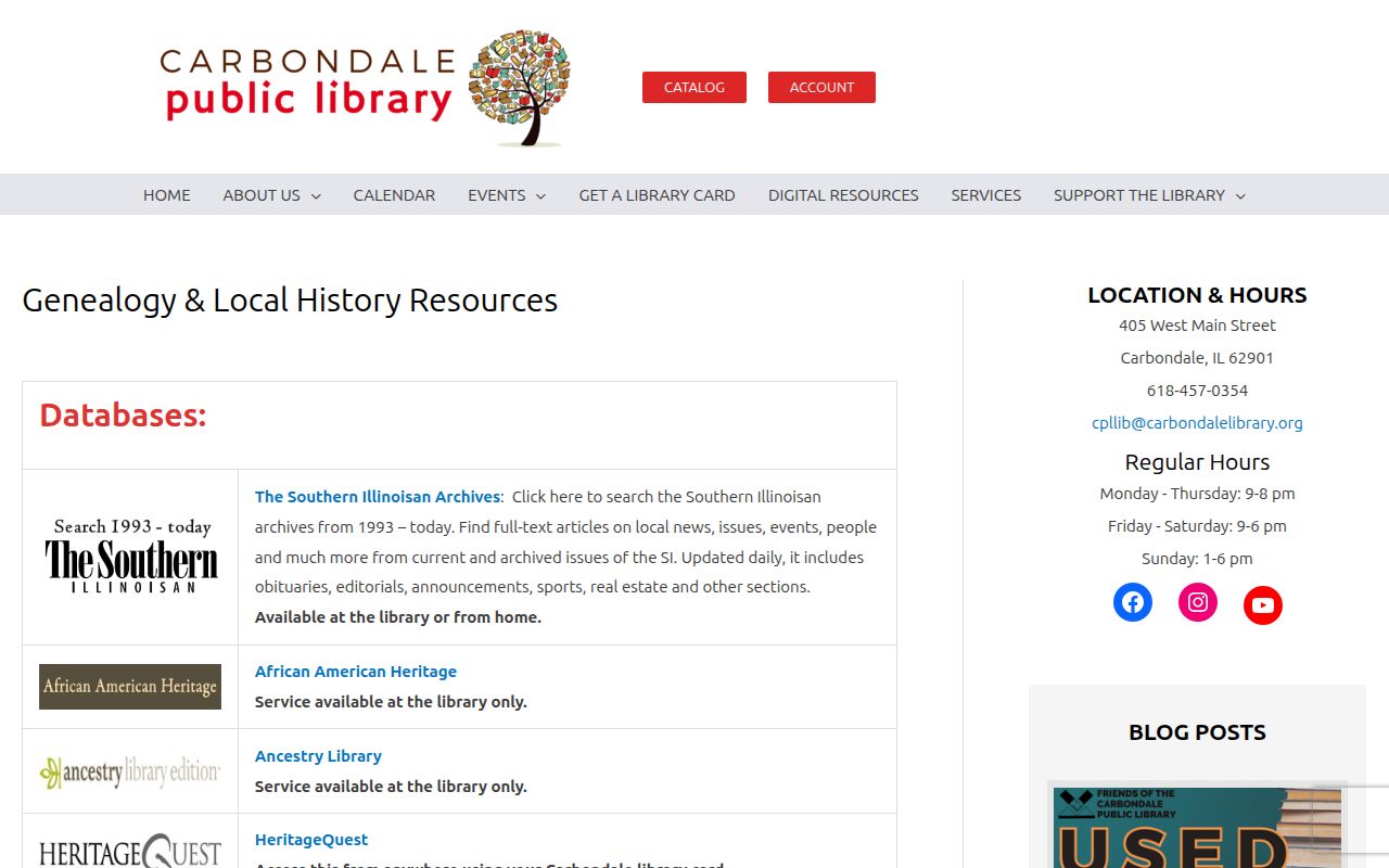 Library genealogy sources for the Carbondale residents directory