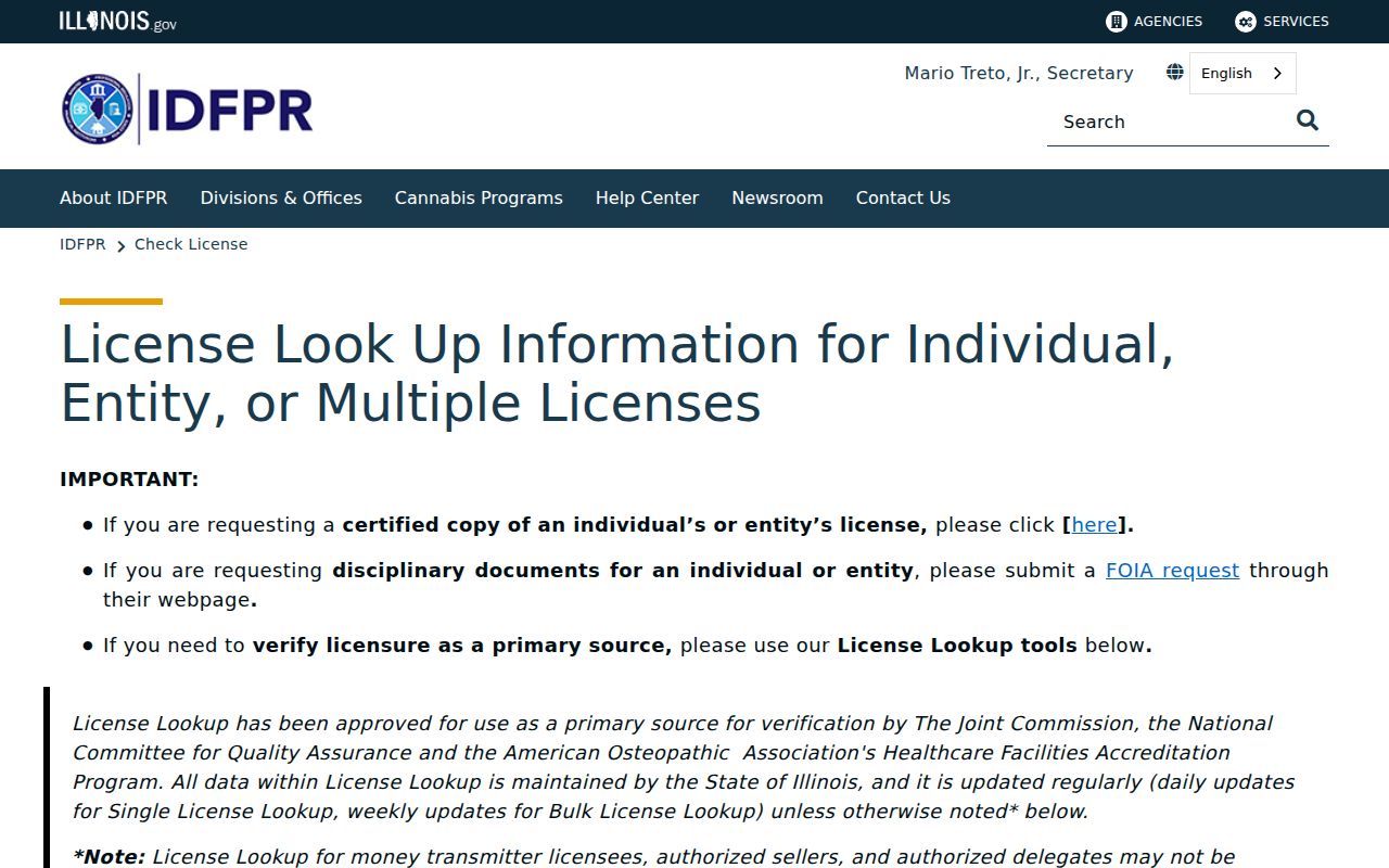 Carbondale resident lookup through Illinois professional licenses